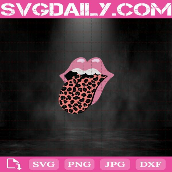 Pink Girly Leopard Rock And Roll Tongue Svg