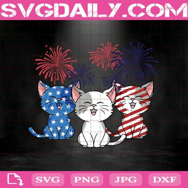 Three Funny Cats With Firework Svg