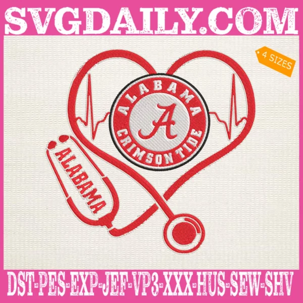 Alabama Crimson Tide Heart Stethoscope Embroidery Files