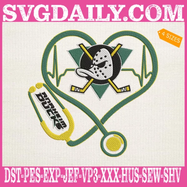 Anaheim Ducks Heart Stethoscope Embroidery Files