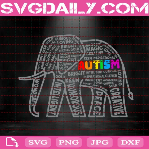 Autism Awareness Elephant Typography Svg