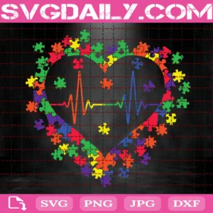 Autism Puzzle Heartbeat Svg