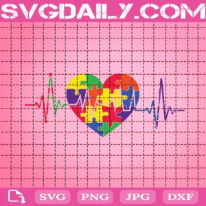 Autism Puzzle Heartbeat Svg