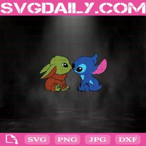 Baby Yoda And Stitch Kiss Svg