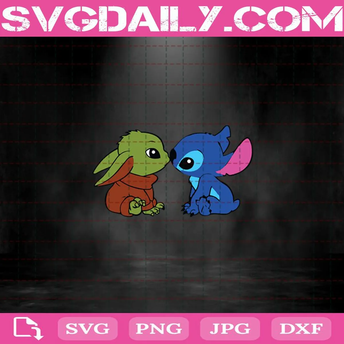 Baby Yoda And Stitch Kiss Svg