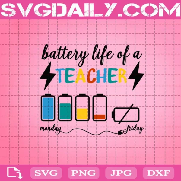 Battery Life Of A Teacher Monday Friday Svg
