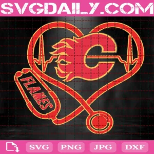 Calgary Flames Heart Stethoscope Svg