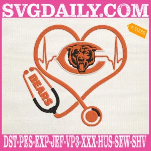 Chicago Bears Heart Stethoscope Embroidery Design