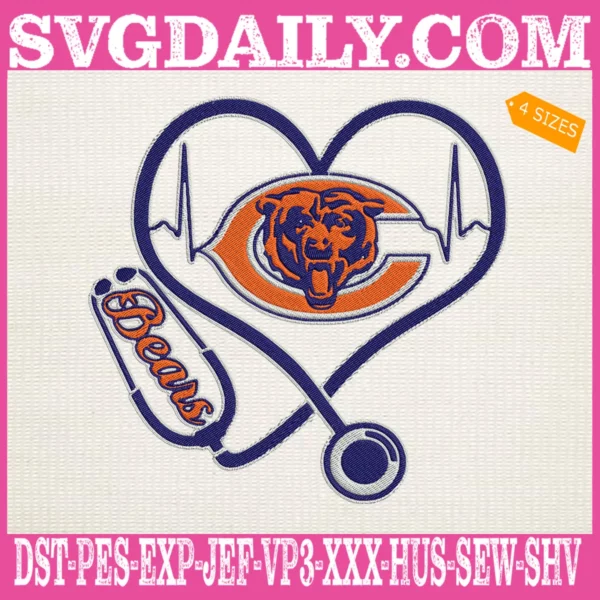 Chicago Bears Heart Stethoscope Embroidery Files