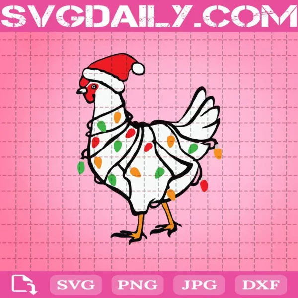 Chicken Christmas Lights Santa Hat Rooster Hen Svg