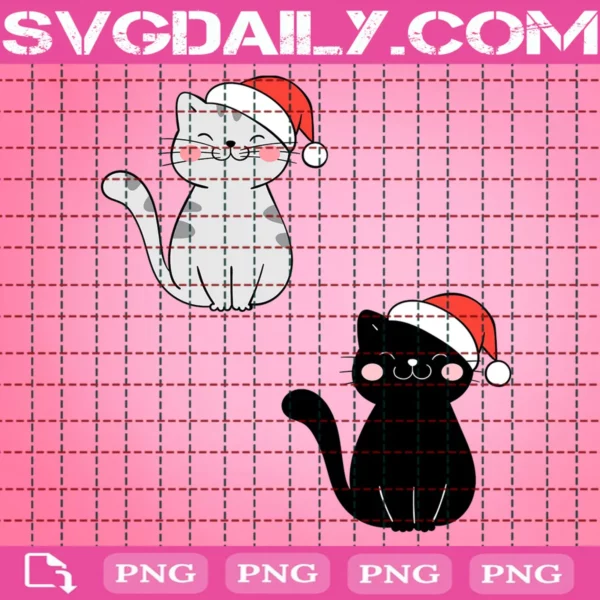 Christmas Black Cat And Gray Cat Clipart
