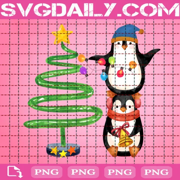 Christmas Penguins Decorating Tree Png