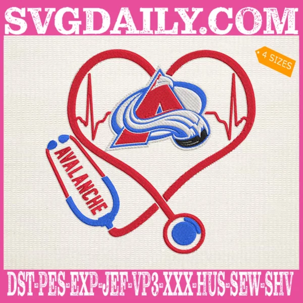 Colorado Avalanche Heart Stethoscope Embroidery Files