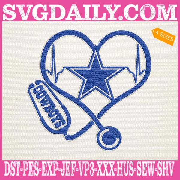 Dallas Cowboys Heart Stethoscope Embroidery Files