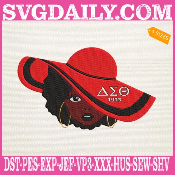 Delta Sorority Girl Red Hat Embroidery Files