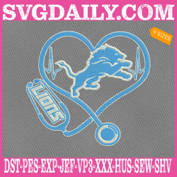 Detroit Lions Heart Stethoscope Embroidery Files
