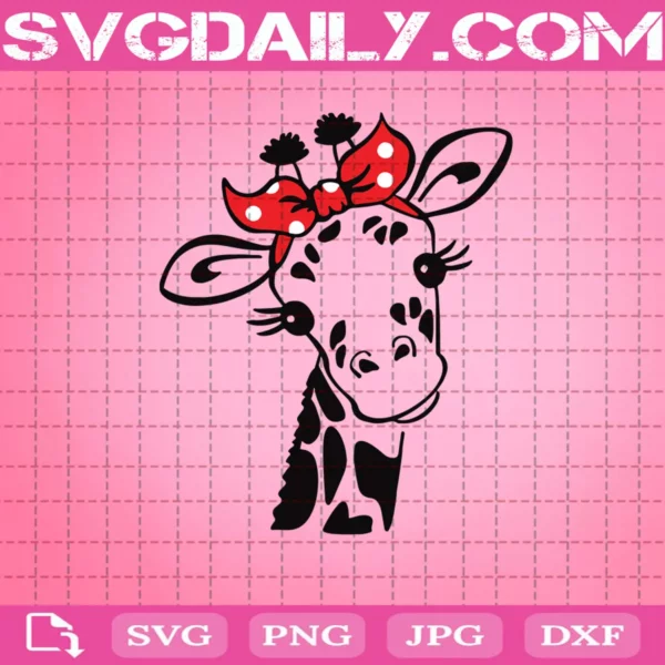 Giraffe With Red Bow Svg