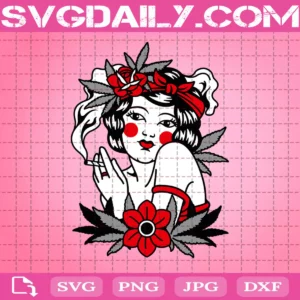 Girl Smoking Weed Tattoo Style Svg