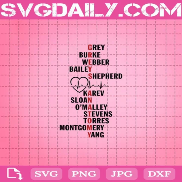 Grey Burke Webber Bailey Shepherd Karev Sloan O'Malley Stevens Torres Montgomery Yang-Grey'S Anatomy Svg