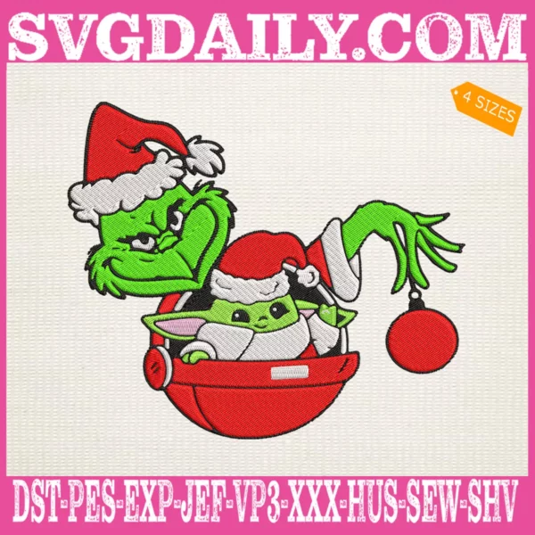 Grinch Holding Baby Yoda Christmas Embroidery Files