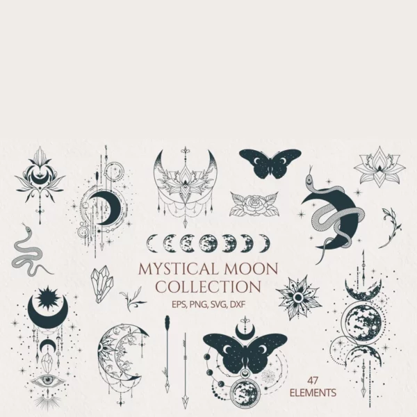 Hand Drawn Mystical Moon Svg Bundle
