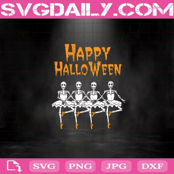 Happy Halloween Dancing Skeletons Svg