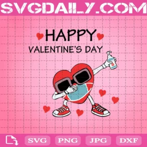 Happy Valentine Dabbing Heart Wearing Mask Svg