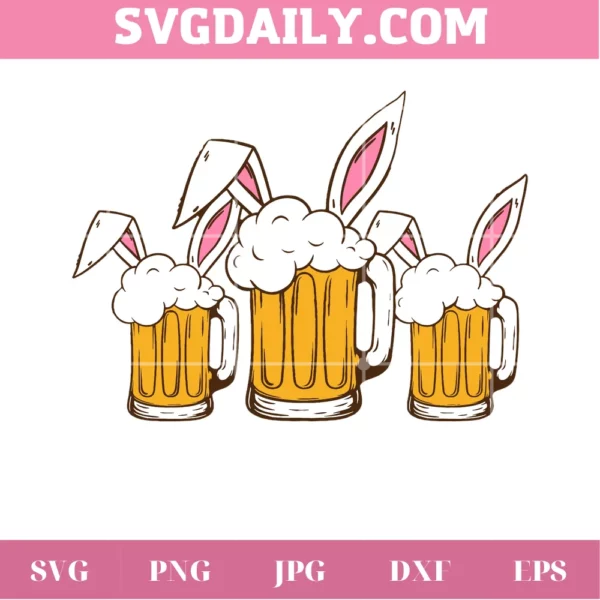 Hoppy Hour Svg, Bunny Ear Beer Lover Svg Invert