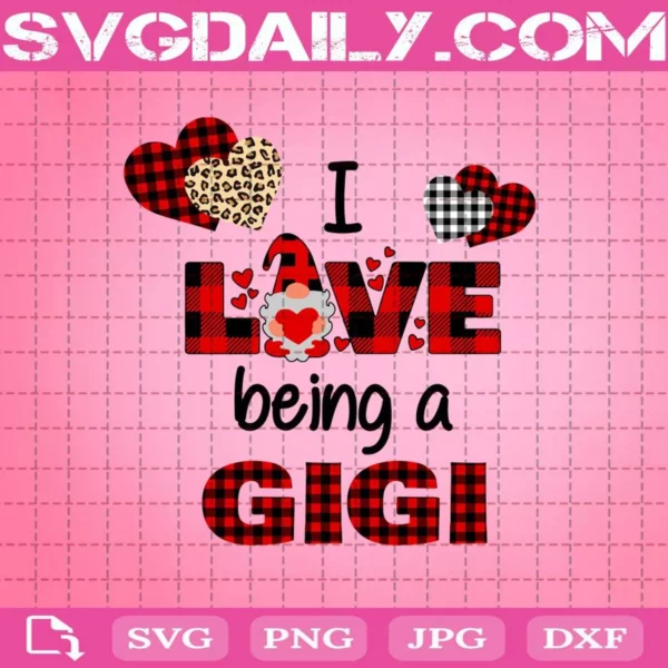 I Love Being A Gigi Gnome Heart Buffalo Plaid Svg
