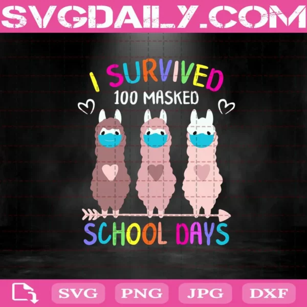 I Survived 100 Masked School Days Llama Virtual Teacher Svg