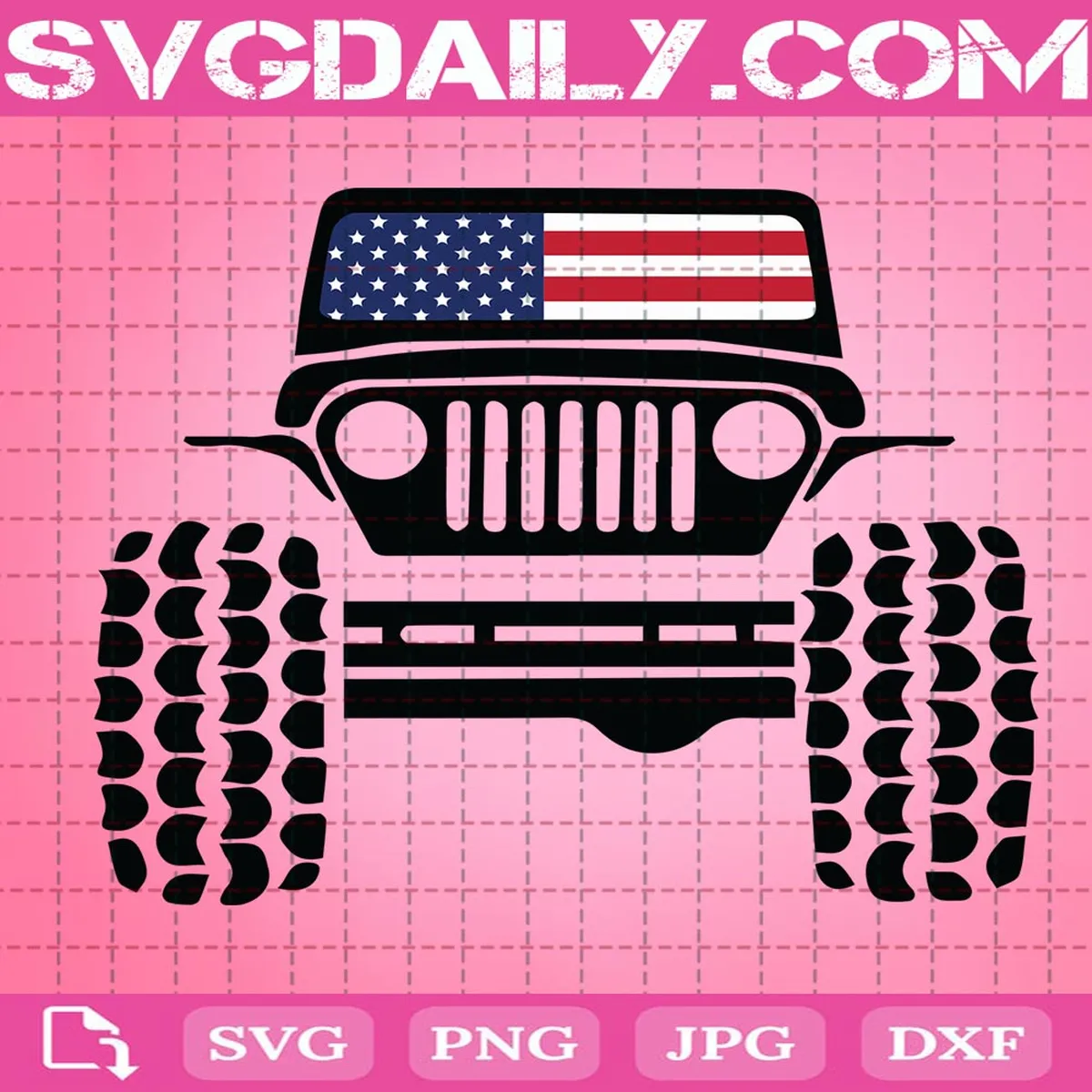 Jeep With Usa Flag Svg