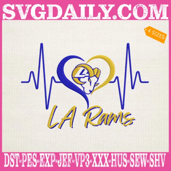 LA Rams Heartbeat Blue And Yellow Embroidery Files
