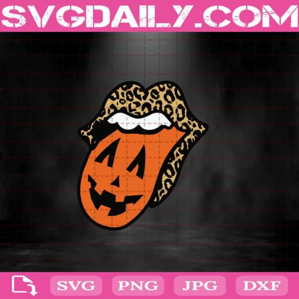 Leopard Licking Lips And Pumpkin Tongue Funny Happy Halloween Svg