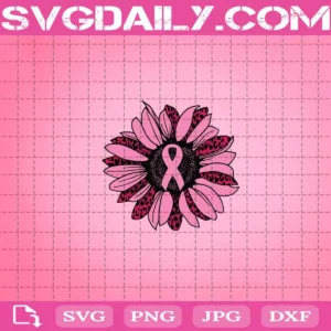 Leopard Sunflower Ribbon Breast Cancer Awareness Svg