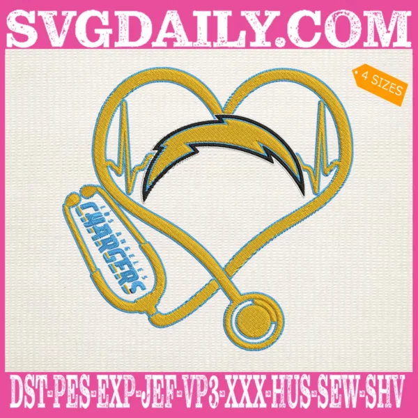 Los Angeles Chargers Heart Stethoscope Embroidery Files
