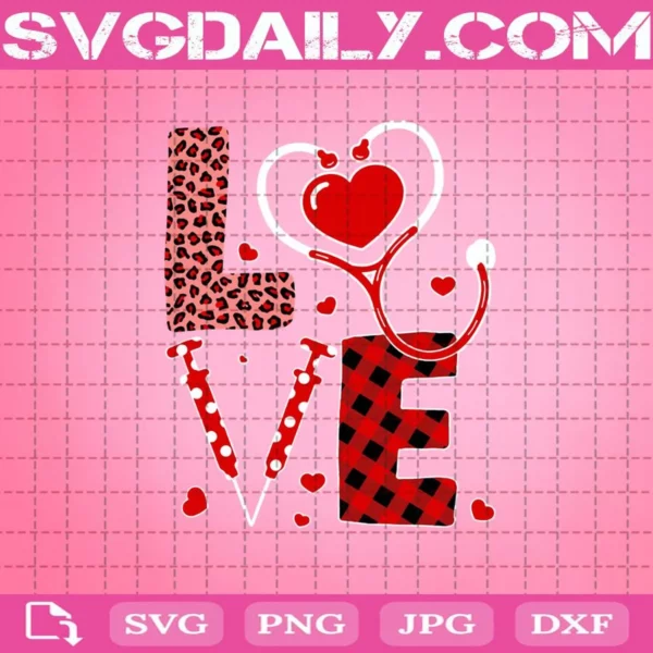 Love Nurse Life Leopard Red Plaid Svg