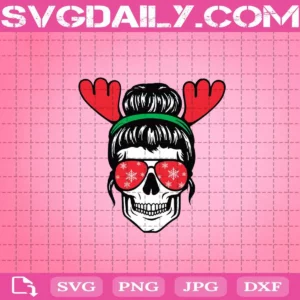 Messy Bun Hair Skull Christmas Svg