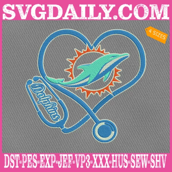 Miami Dolphins Heart Stethoscope Embroidery Files