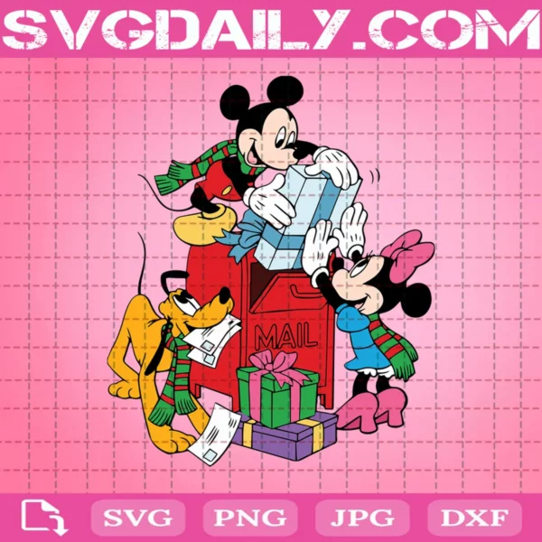 Mickey And Minnie Pluto Send Gift Svg