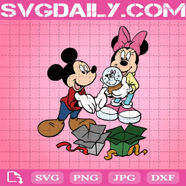 Mickey And Minnie With Gift Svg