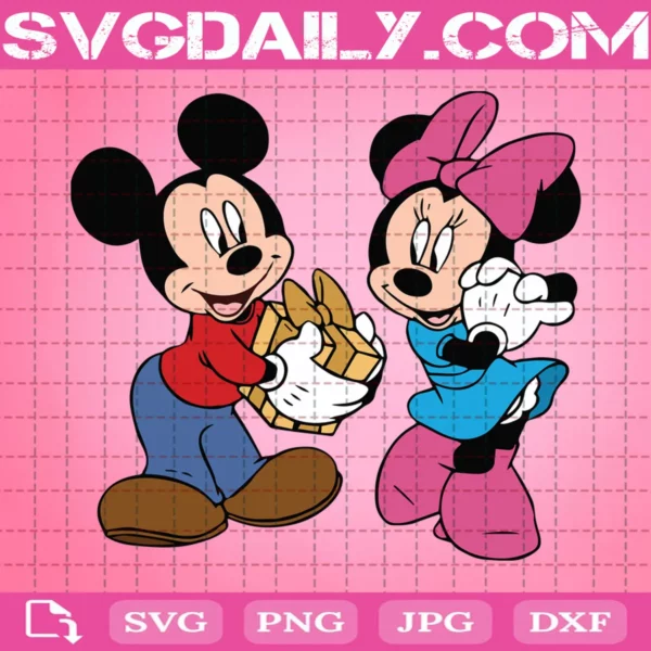 Mickey Gives A Gift To Minnie Svg