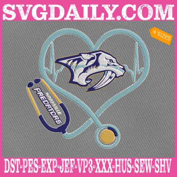 Nashville Predators Heart Stethoscope Embroidery Files