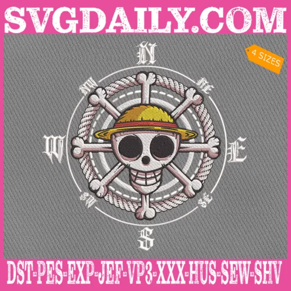 One Piece Straw Hat Pirates Skull Embroidery Design