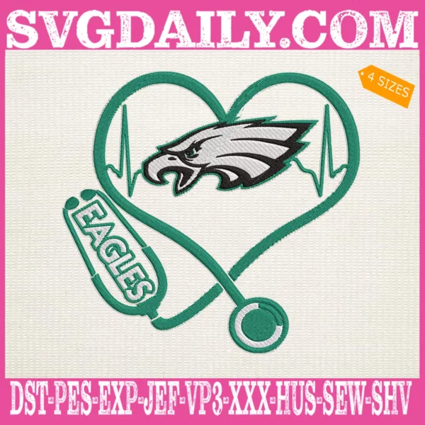 Philadelphia Eagles Heart Stethoscope Embroidery Files