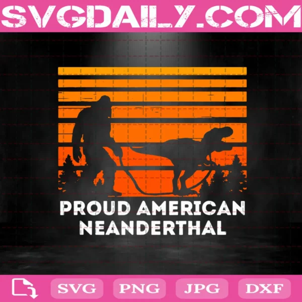 Proud American Neanderthal T Rex Sunset Svg