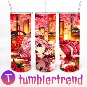Red Manga Girl With Roses Anime 20oz Tumbler Skinny