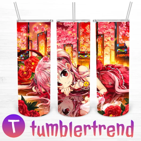 Red Manga Girl With Roses Anime 20oz Tumbler Skinny