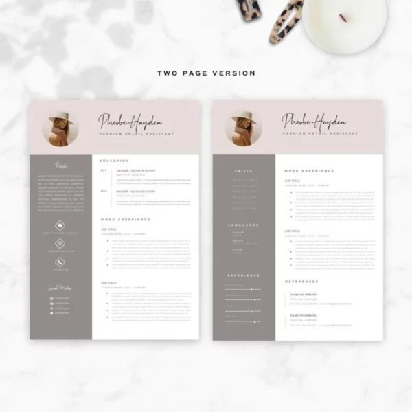 Resume Template 2 page | CV Template + Cover Letter for MS Word | Instant Digital Download | "Sunburn" | DIY Template | Boho Style Template