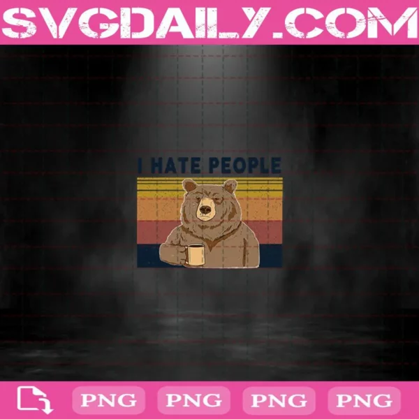 Retro Navy I Hate People Bear Png