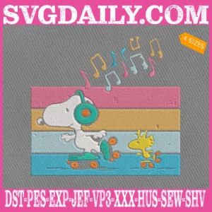 Retro Snoopy Listening Music Embroidery Files